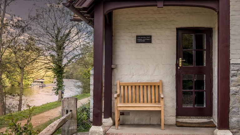 The porch at Cliveden Ferry Cottage, overlooking the River Thames, Berkshire